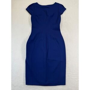 Closet London Royal Blue Bodycon Sheath Dress Cap Sleeve Gold Zip US 6 UK 10 NEW